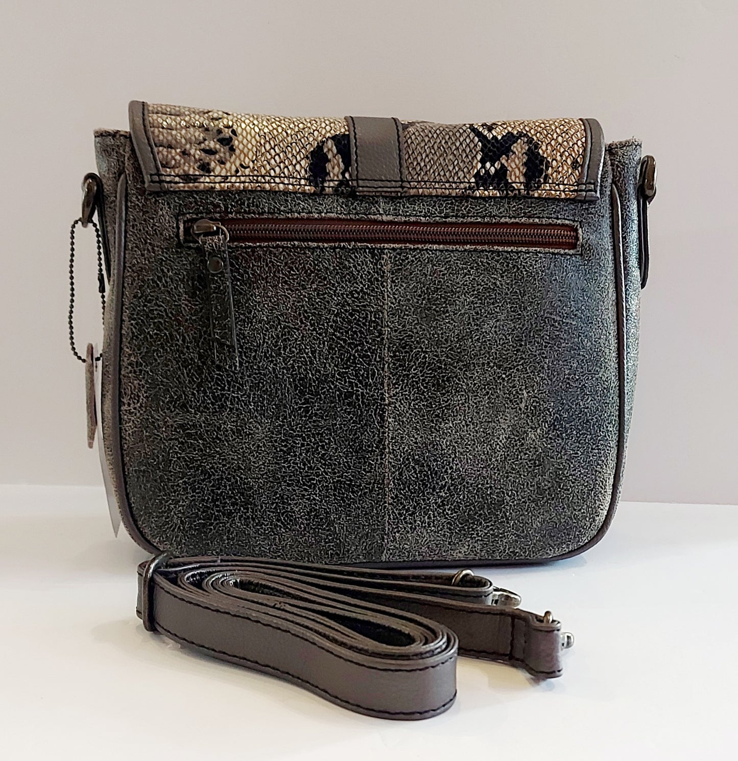 Leather & Canvas Cross-Body/Shoulder Bag - Animal Print (Snake)
