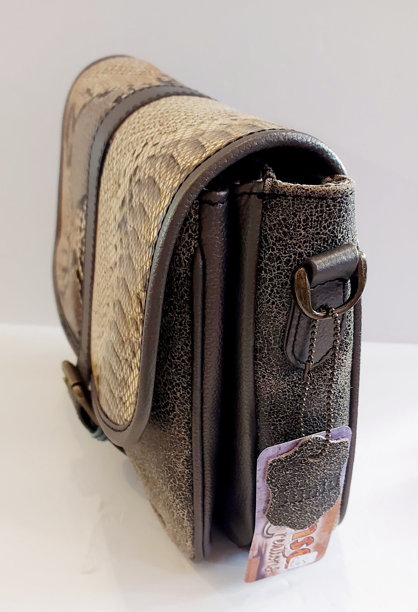 Leather & Canvas Cross-Body/Shoulder Bag - Animal Print (Snake)