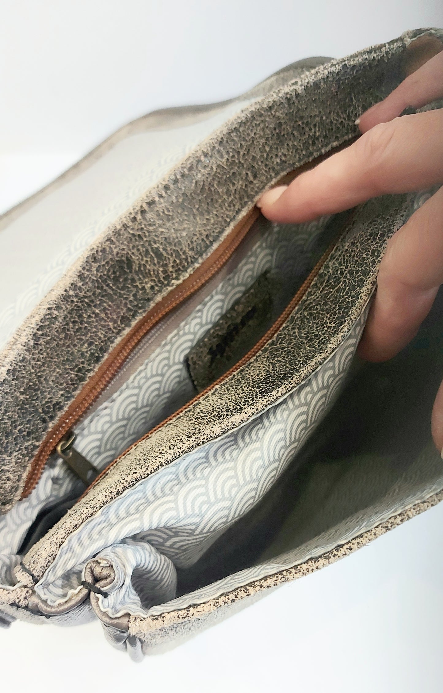 Leather & Canvas Cross-Body/Shoulder Bag - Animal Print (Snake)