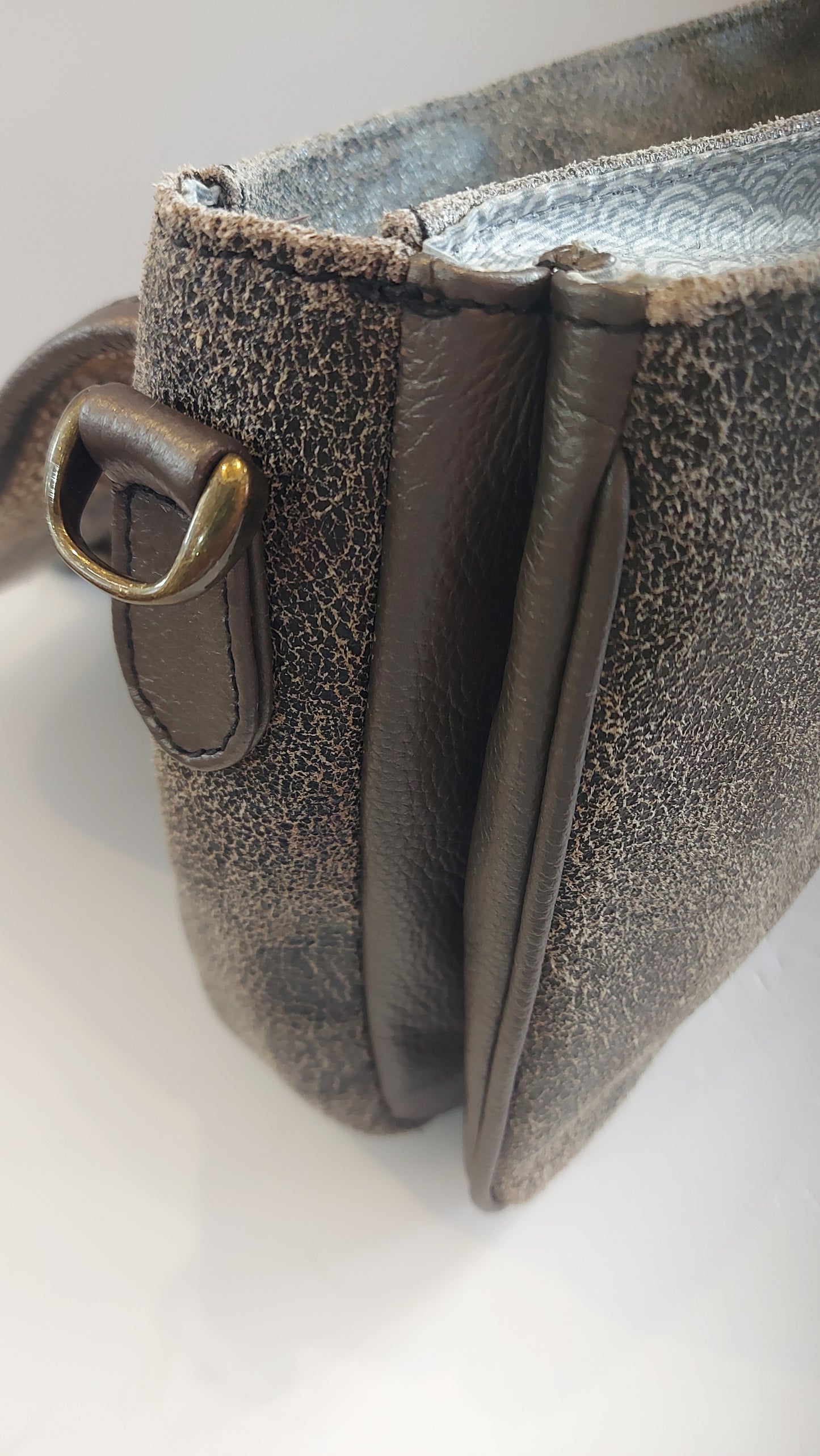 Leather & Canvas Cross-Body/Shoulder Bag - Animal Print (Snake)