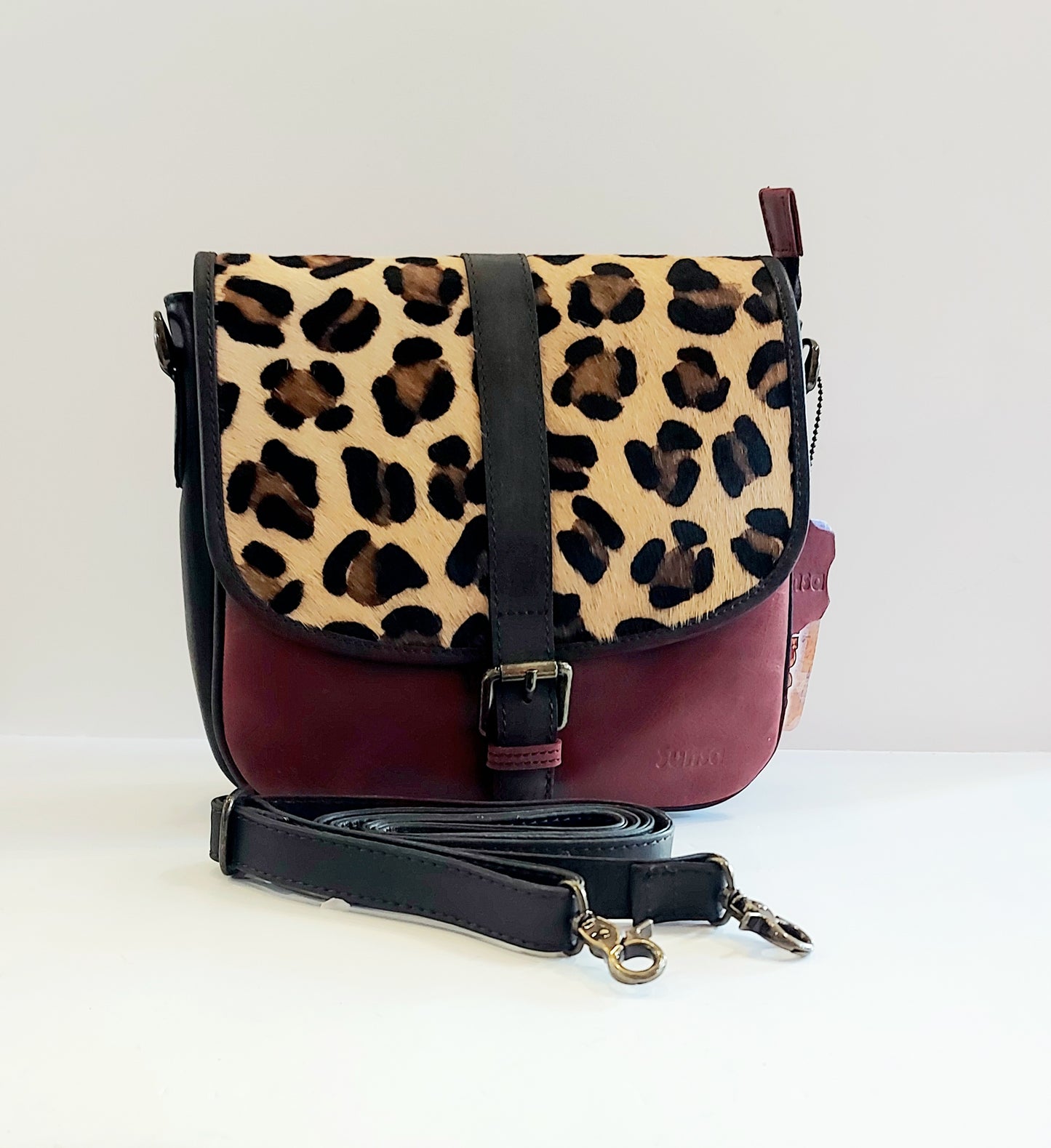 Leather & Canvas Cross-Body/Shoulder Bag - Animal Print (Leopard)