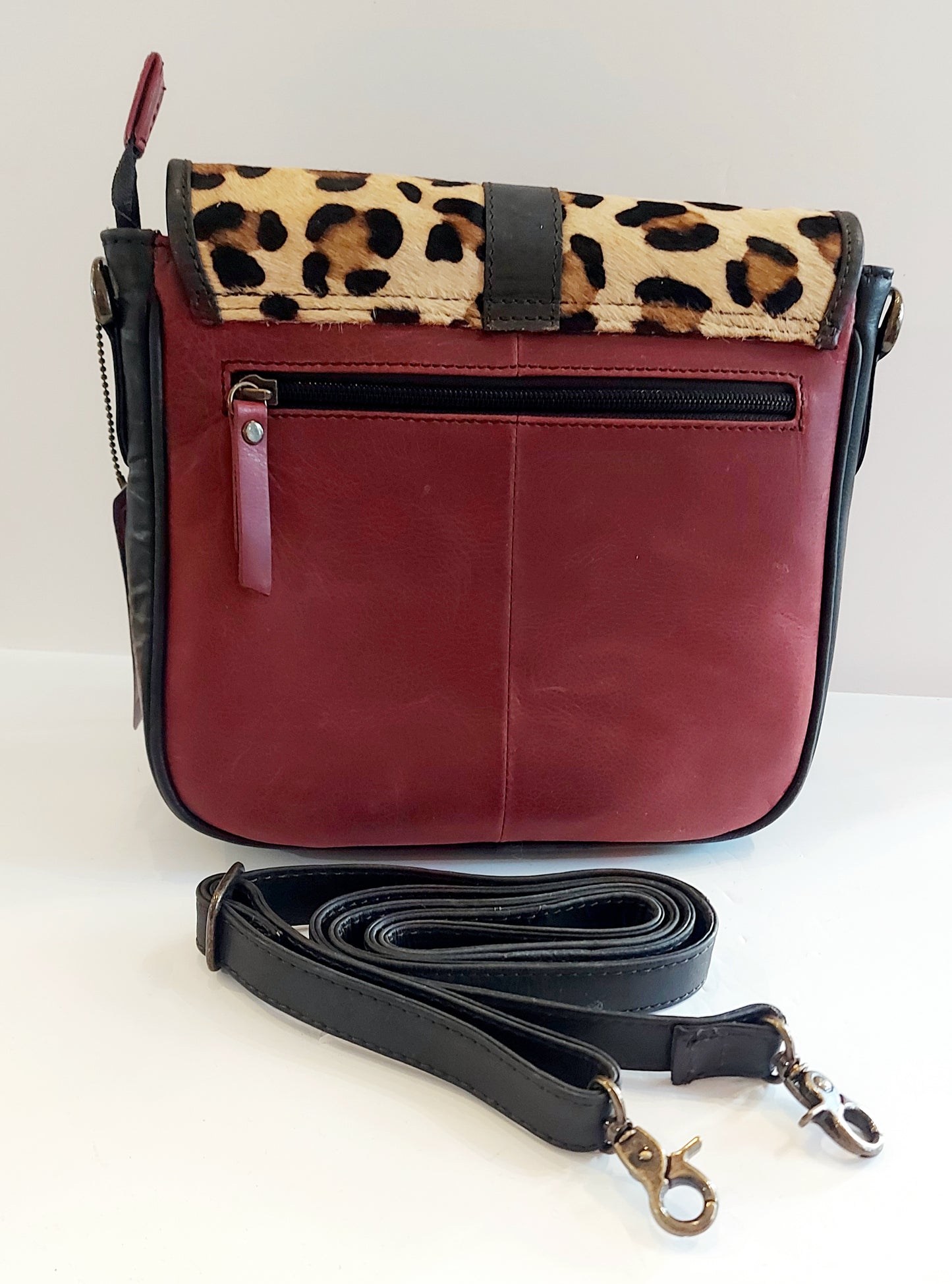 Leather & Canvas Cross-Body/Shoulder Bag - Animal Print (Leopard)