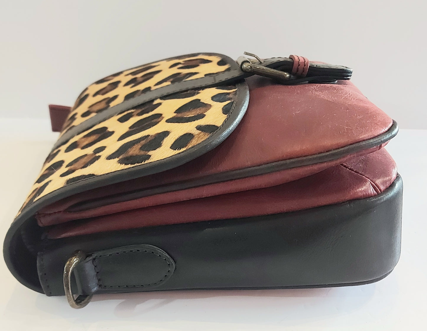 Leather & Canvas Cross-Body/Shoulder Bag - Animal Print (Leopard)
