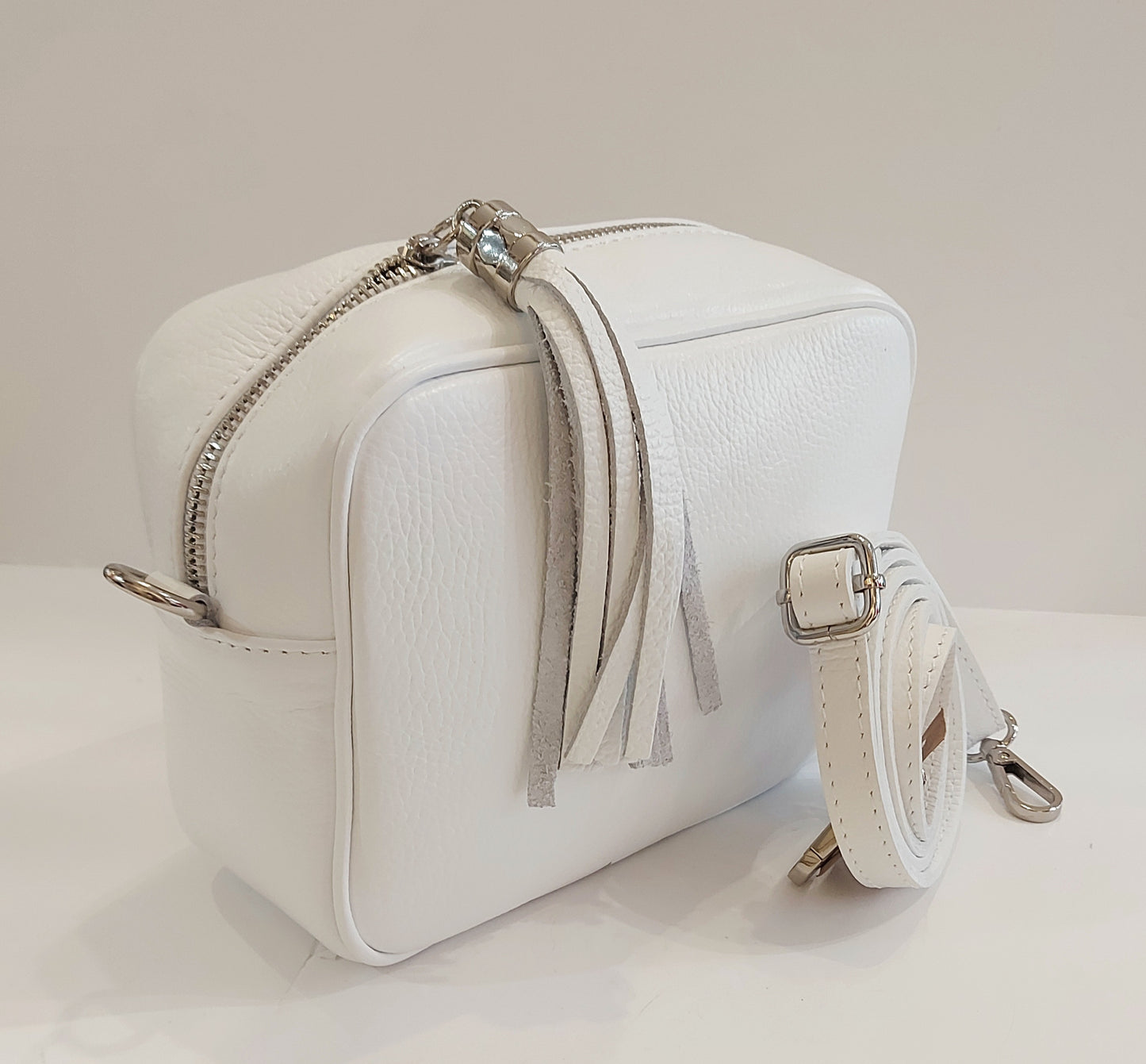 Italian Leather Cross-Body/Shoulder/Camera Bag - White