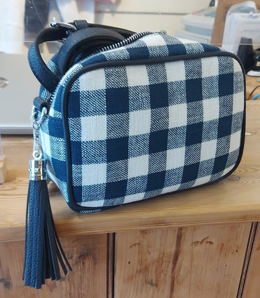 Faux Leather Camera Bag - NAVY & WHITE