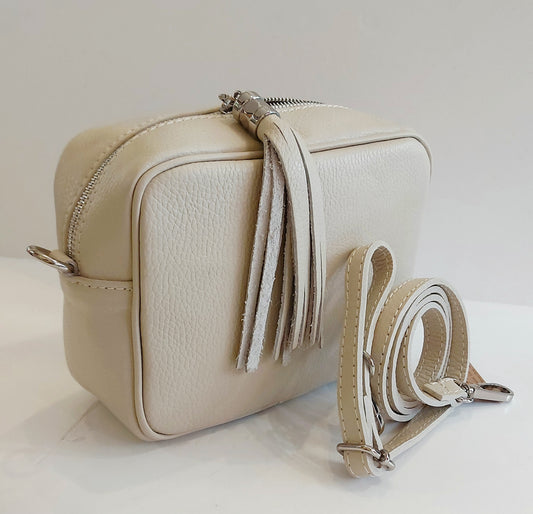 Italian Leather Cross-Body/Shoulder/Camera Bag - Stone