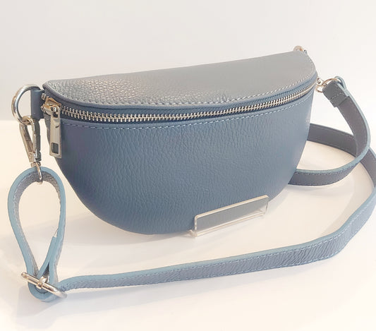 Italian Leather Cross-Body/Shoulder/Sling Bag - Denim Blue
