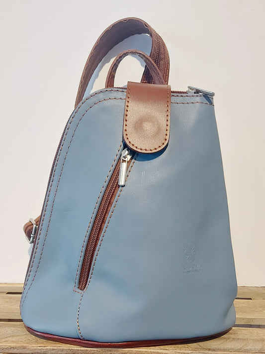 Italian Leather Mini Back-Pack - Denim Blue & Chocolate