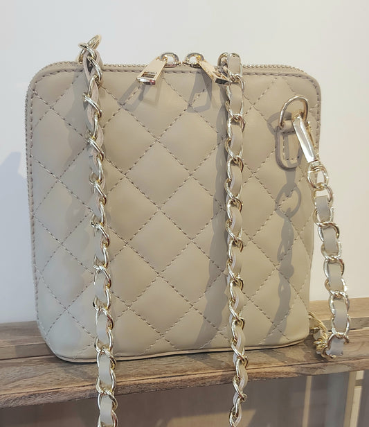 Italian Leather Cross-Body/Shoulder Bag - Light Taupe