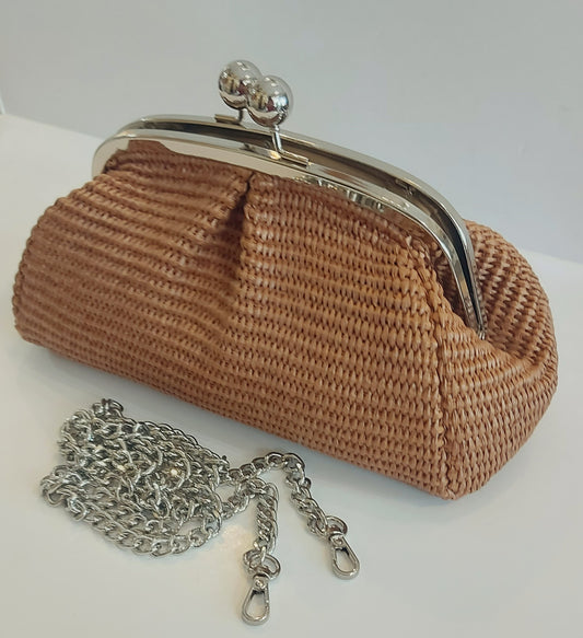 Raffia Clutch/Shoulder Bag - Tan
