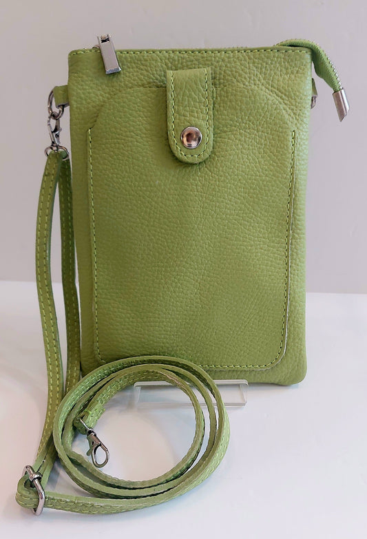 Leather Mini Shoulder/Phone Bag - Lime Green