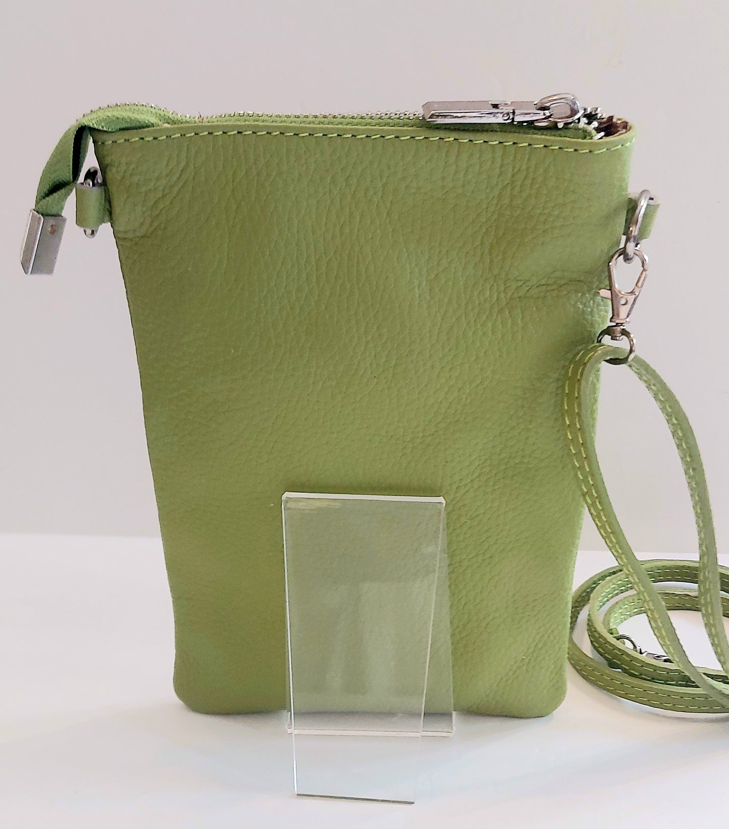 Leather Mini Shoulder/Phone Bag - Lime Green