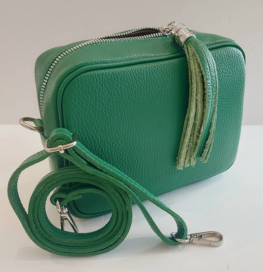 Italian Leather Cross-Body/Shoulder/Camera Bag - Pea Green