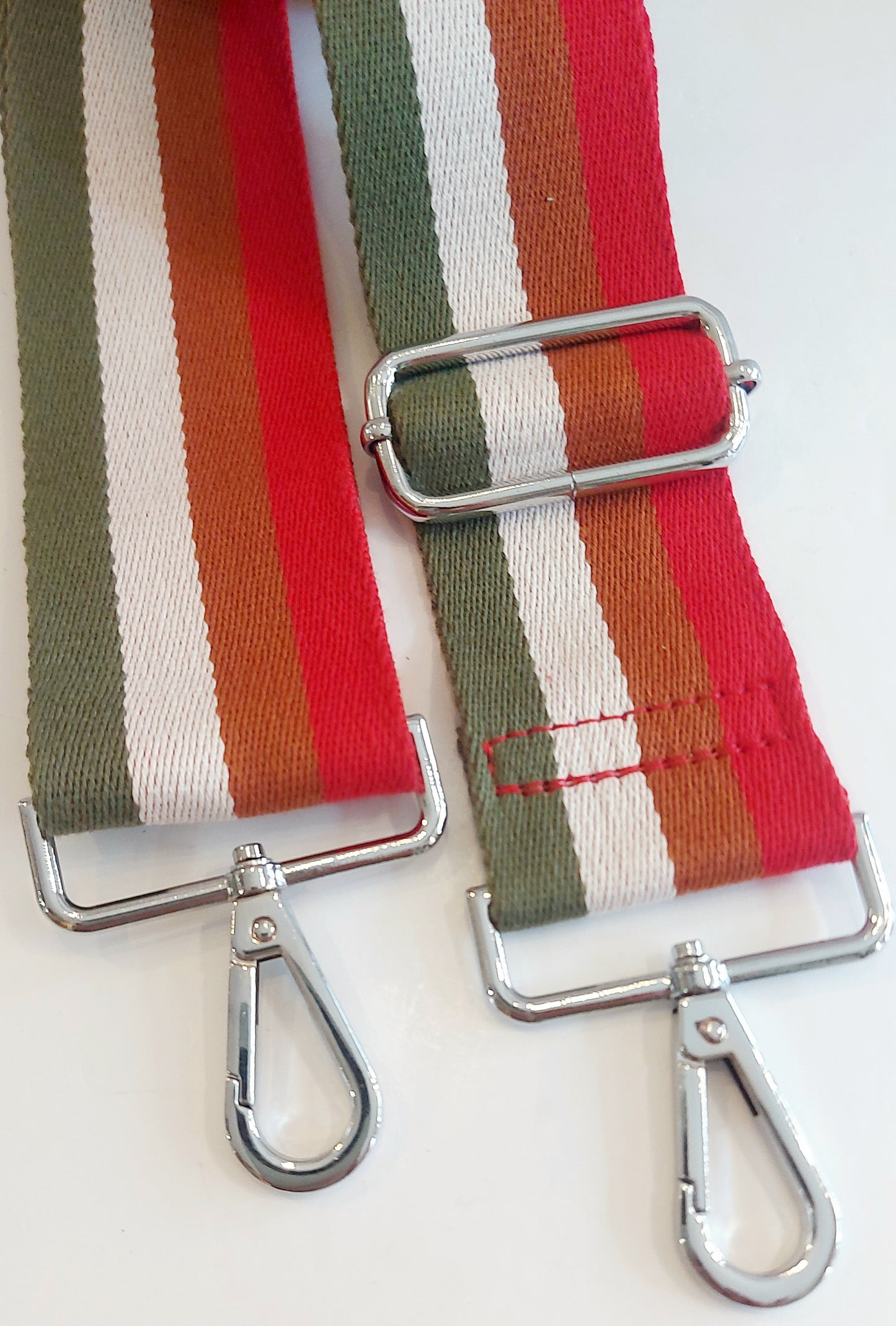 Striped Bag Strap - Red/Rust/Cream/Khaki
