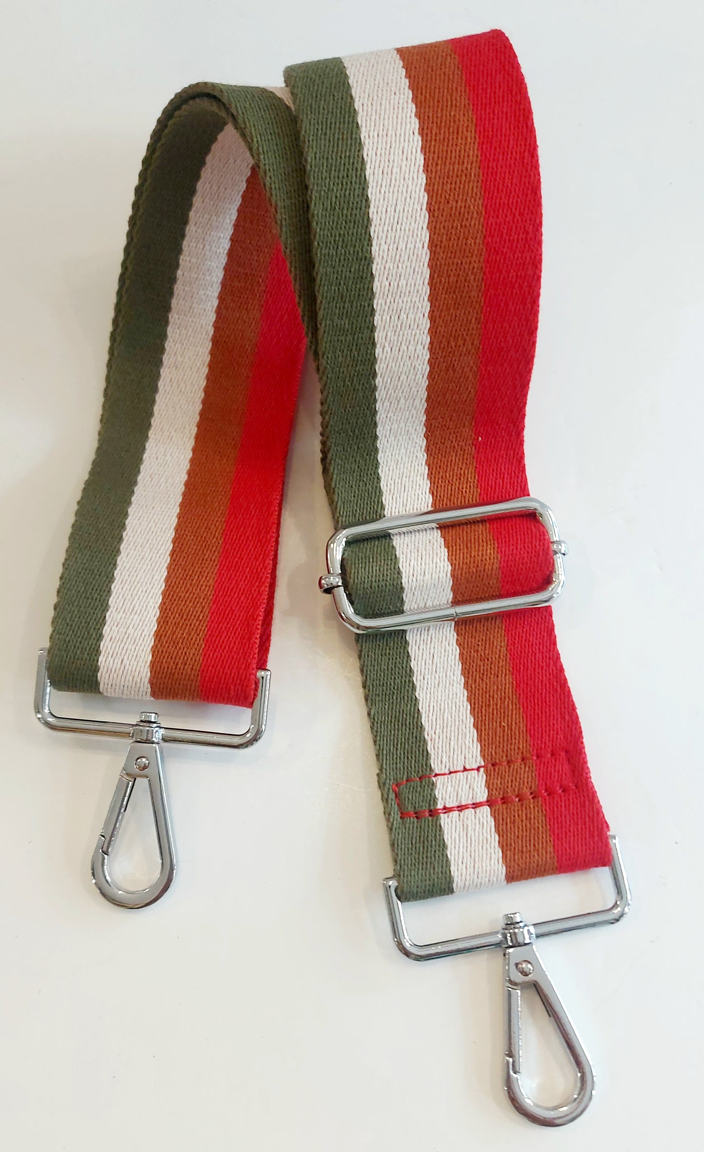 Striped Bag Strap - Red/Rust/Cream/Khaki