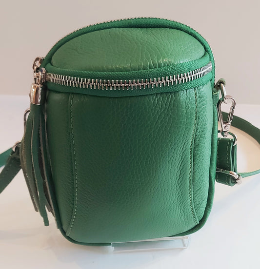 Italian Leather Cross-Body/Mini Shoulder Bag/Pouch - Pea Green