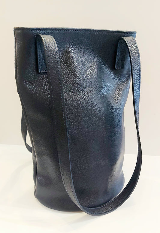 Tall Italian Leather Shoulder/Tote Bag - Navy Blue