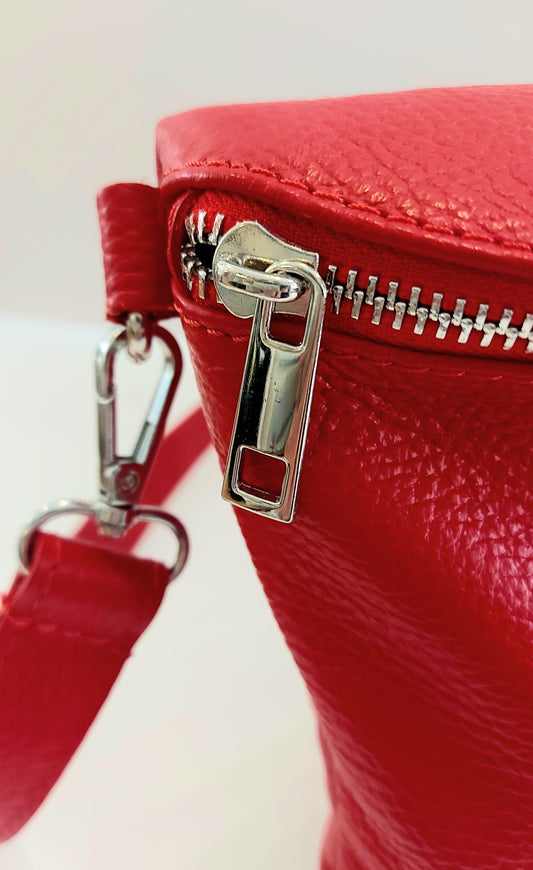 Italian Leather Cross-Body/Shoulder Bag - Red