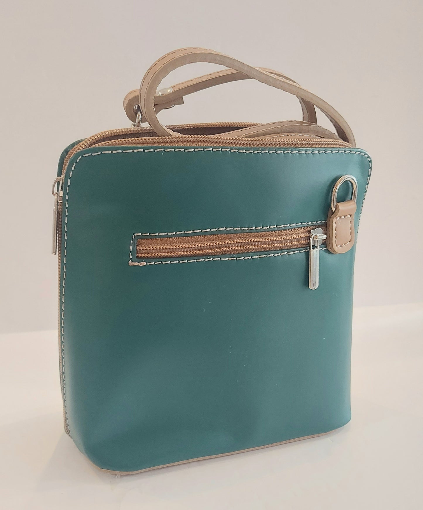 Italian Leather Cross-body/Shoulder Bag - Teal & Tan