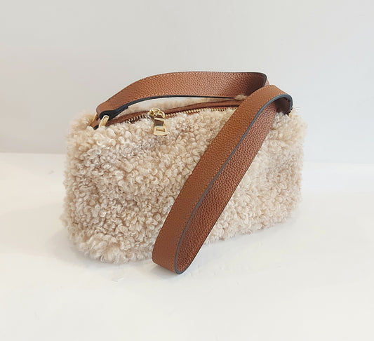Faux Shearling/Sheepskin Shoulder Bag - Natural & Tan