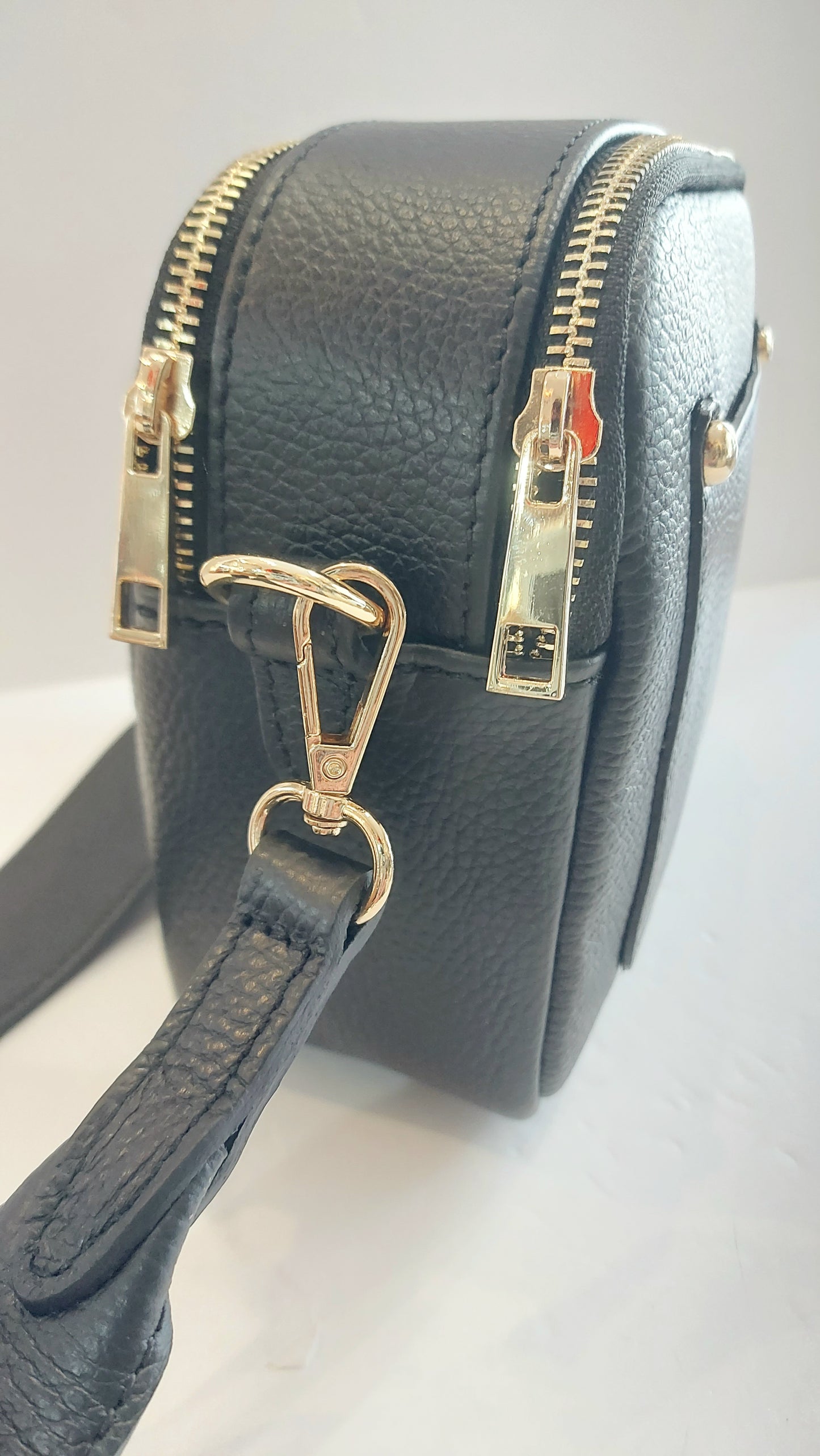 Italian Leather Shoulder/Cross-Body Bag - Black