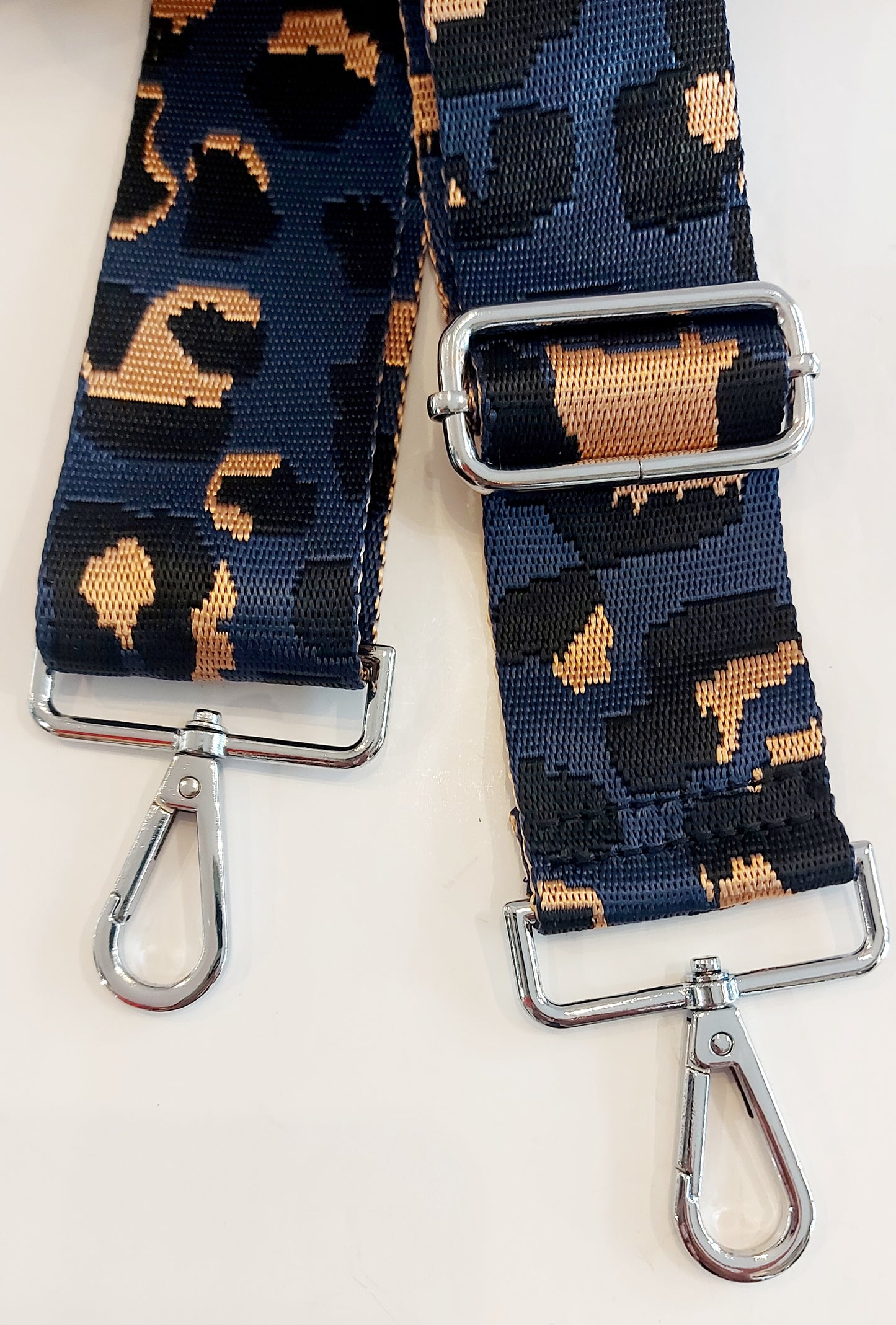 Animal Print Bag Strap - Black/Navy/Tan