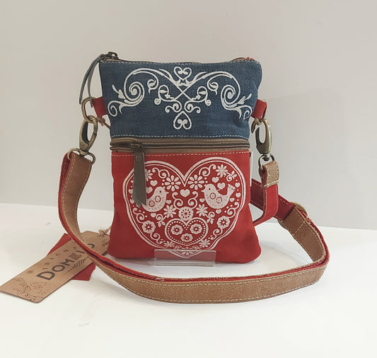 Denim & Leather Shoulder Bag/Cross-Body Bag - Red, White & Blue