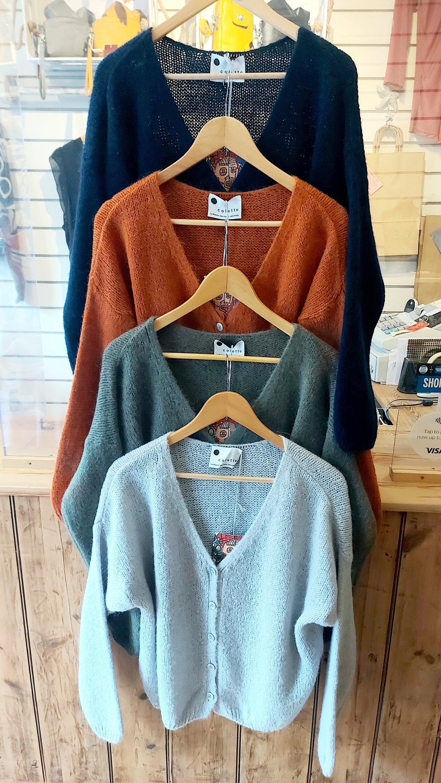 Boxy Cardigan - Navy, Rust, Khaki, Grey