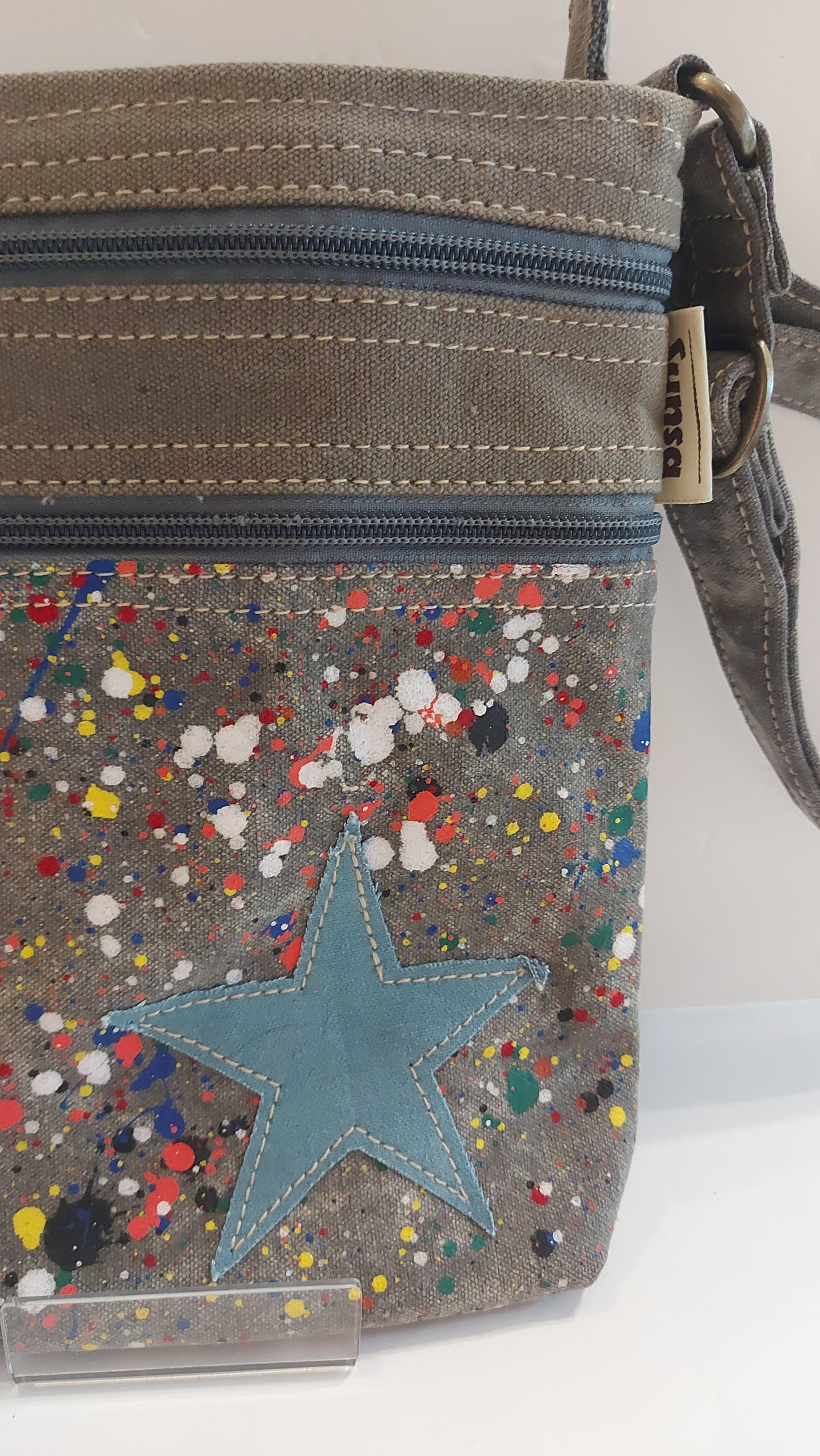 Leather & Canvas Cross-Body/Shoulder Bag - Star