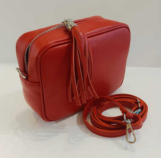 Italian Leather Cross-Body/Shoulder/Camera Bag - Red